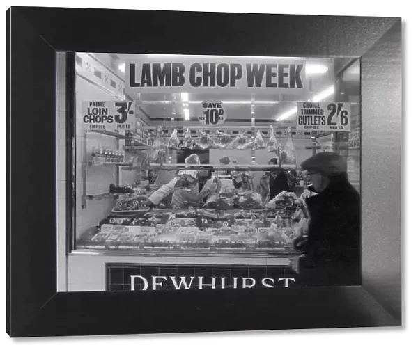 Dewhurst Butchers shop window, picture taken during Lamb Chop Week February 1963
