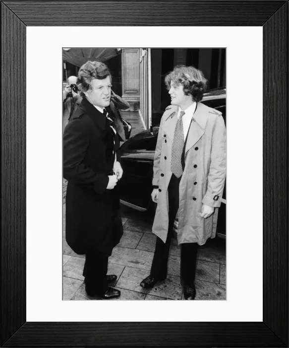 Framed Print : American Senator Edward Kennedy with his son in London during a visit to Britain Framed Print : American Senator Edward Kennedy with his son in London during a visit to Britain