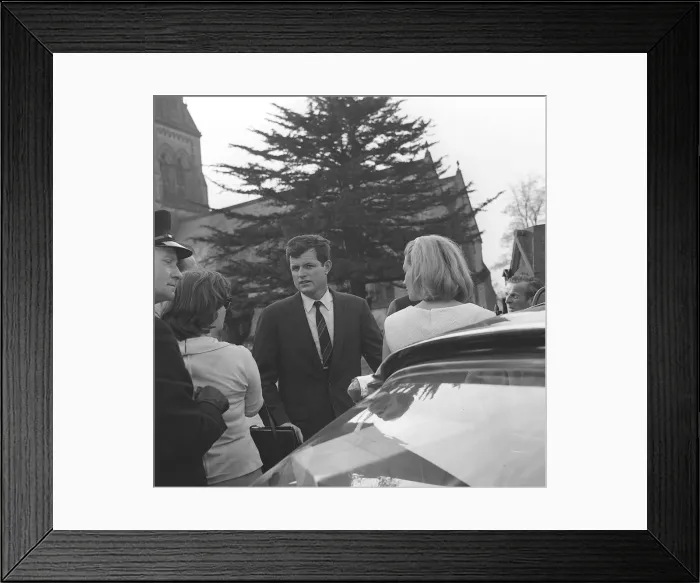 Framed Print : Edward Kennedy departs from Edenson church after paying respects at the grave of his