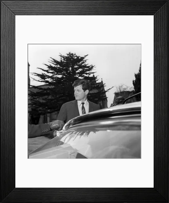 Framed Print : Edward Kennedy departs from Edenson church after paying respects at the grave of his Framed Print : Edward Kennedy departs from Edenson church after paying respects at the grave of his