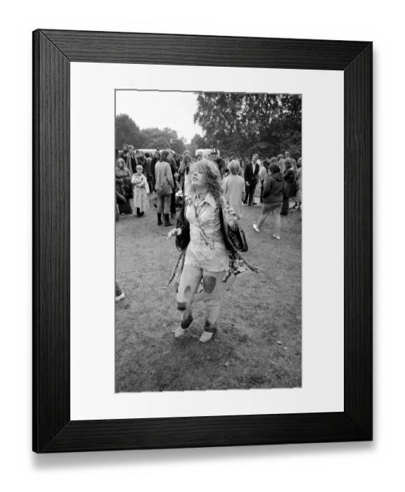 Framed Print : Hippy girl dancing at Free Hyde Park Pop Festival featuring Canned Heat