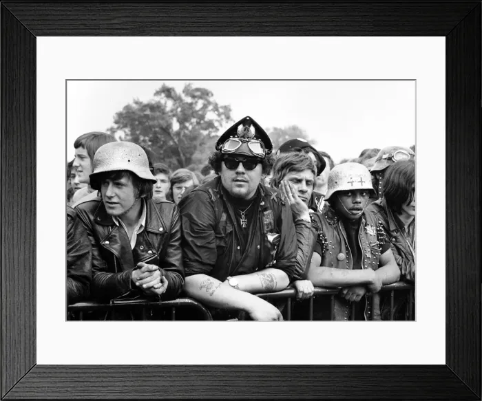 Framed Print : Free Festival at Hyde Park, Hells Angels in the crowd. 5th July 1969 Framed Print : Free Festival at Hyde Park, Hells Angels in the crowd. 5th July 1969