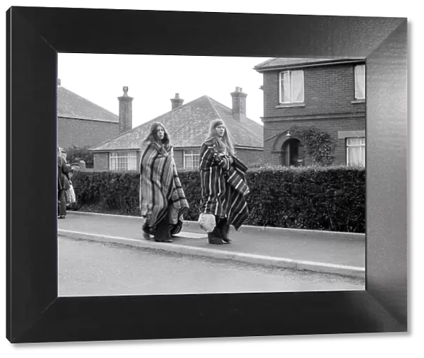 Two hippy girls arriving at The Isle of Wight Festival. 28th August 1969