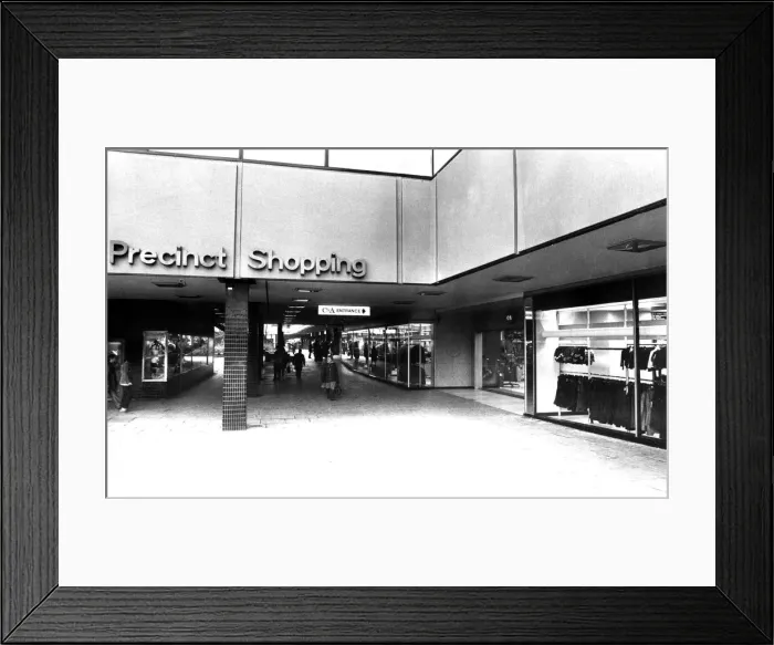 Framed Print : The entrance to the Lower Precinct from Queen Victoria Road, Coventry city centre Framed Print : The entrance to the Lower Precinct from Queen Victoria Road, Coventry city centre