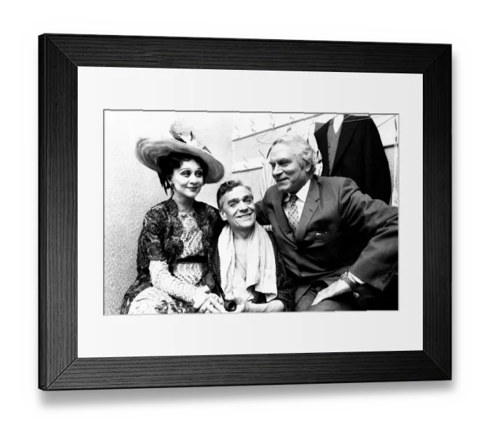 Framed Print : Lord Olivier came to watch his wife, Joan Plowright, star with Paul Schofield (centre) Framed Print : Lord Olivier came to watch his wife, Joan Plowright, star with Paul Schofield (centre)