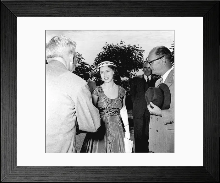Framed Print : Princess Margaret smiling and shaking hands February 1955 during a visit to Africa Framed Print : Princess Margaret smiling and shaking hands February 1955 during a visit to Africa
