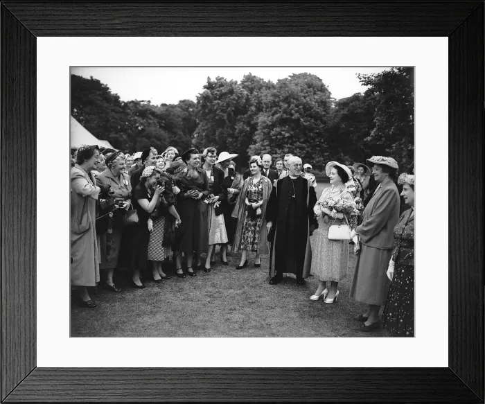 Framed Print : The Queen Mother in the gardens of Lambeth Palace 1955 with the Archbishop of Framed Print : The Queen Mother in the gardens of Lambeth Palace 1955 with the Archbishop of