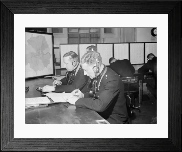 Framed Print : Radio and telegraph officers on duty in Scotland Yards information room Framed Print : Radio and telegraph officers on duty in Scotland Yards information room