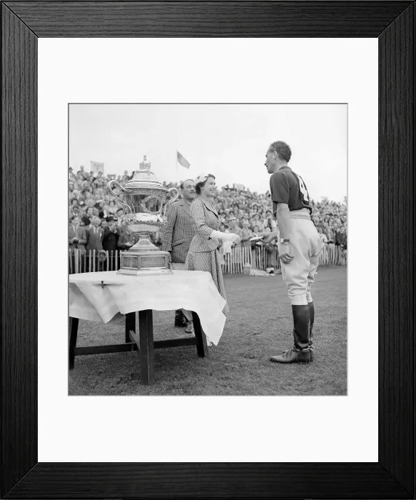 Framed Print : Queen Elizabeth at Polo Match presenting trophy June 1953 Framed Print : Queen Elizabeth at Polo Match presenting trophy June 1953