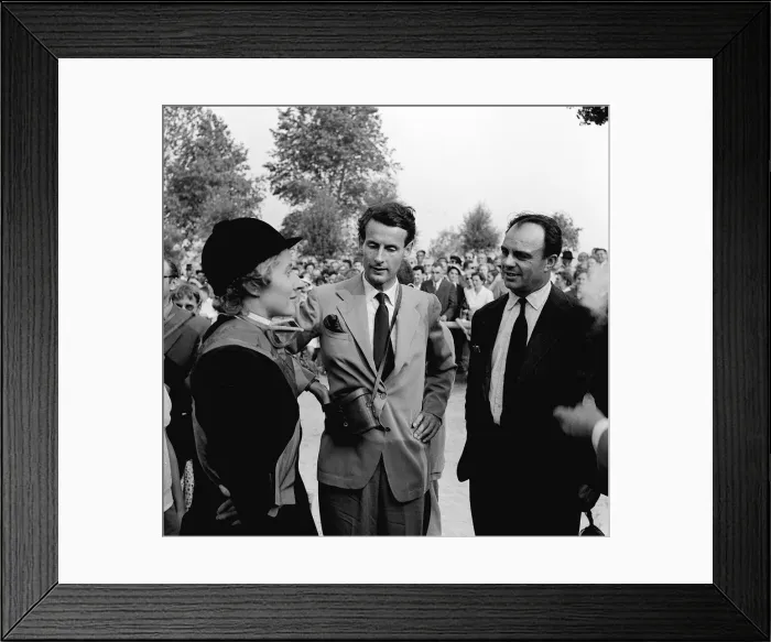 Framed Print : Group captain Peter Townsend with Aly Khan at Le Touquet in France. July1955 Framed Print : Group captain Peter Townsend with Aly Khan at Le Touquet in France. July1955
