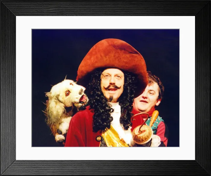 Framed Print : Lesley Grantham as Captain Hook with Joe Pasquale in the Pantomime Peter Pan Framed Print : Lesley Grantham as Captain Hook with Joe Pasquale in the Pantomime Peter Pan