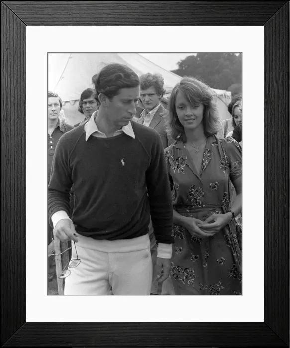 Framed Print : Prince Charles walks along with Sabrina Guinness at polo match at Cowday Park