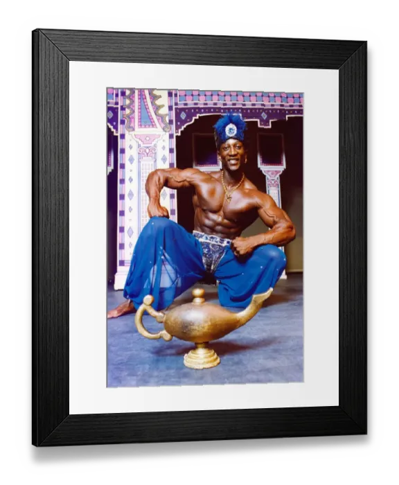 Framed Print : TVs Gladiator Shadow as the genie of the lamp in the pantomime Alladin