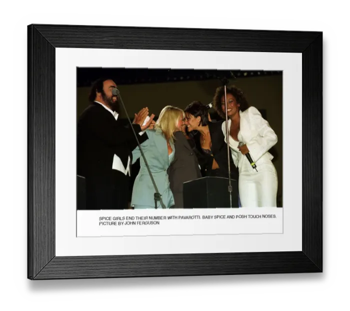 Framed Print : Spice Girls end their number with Luciano Pavarotti Baby Spice