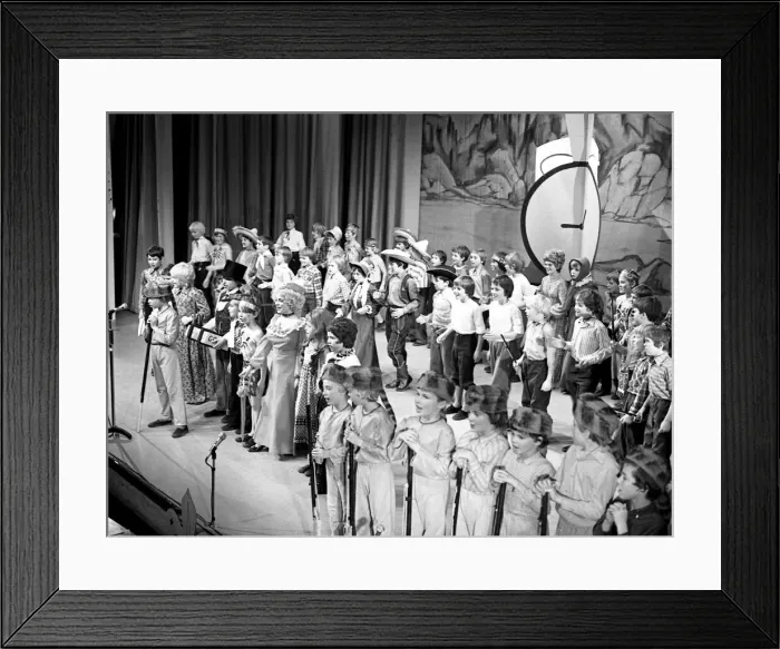 Framed Print : The stage is full of children during a performance by scouts