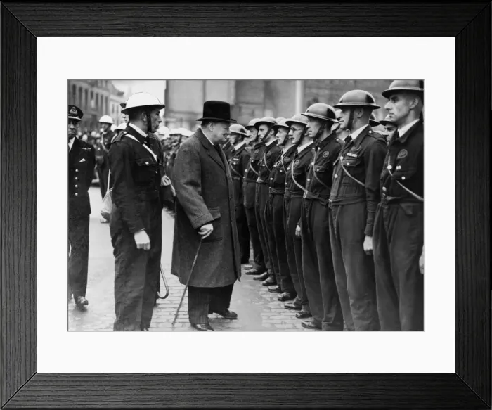 Framed Print : The British Prime Minister, Mr. Winston Churchill, is inspecting members of Coventry Framed Print : The British Prime Minister, Mr. Winston Churchill, is inspecting members of Coventry