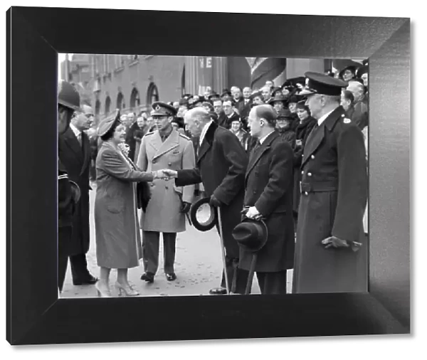 King George VI and Queen Elizabeth visiting Nuneaton, near Coventry