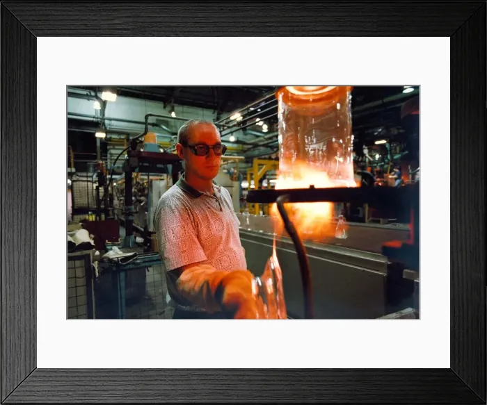 Framed Print : Derek Rolls 39 from Sunderland oxy cutting glass at Corning, Sunderland in September 1994