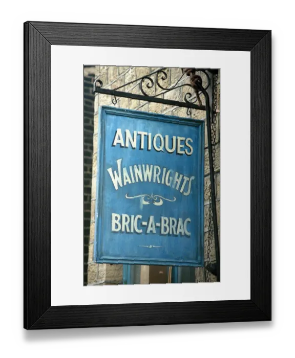 Framed Print : The sign outside Auntie Wainwrights Antique shop in the BBC situation comedy series Framed Print : The sign outside Auntie Wainwrights Antique shop in the BBC situation comedy series