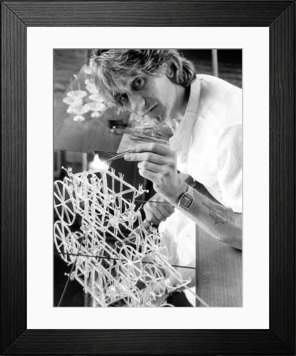 Framed Print : Artistic glass blower Raymond Storey at work on a royal Coronation coach in July 1985 Framed Print : Artistic glass blower Raymond Storey at work on a royal Coronation coach in July 1985