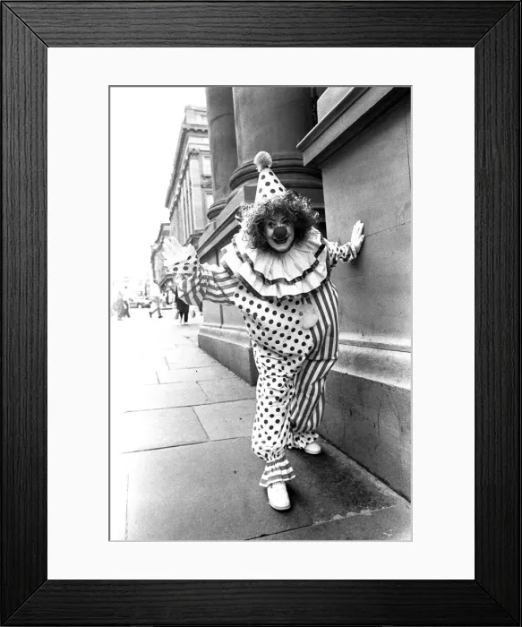 Framed Print : Actress Wendy Richard plays the clown in Newcastle in September, 1989 Framed Print : Actress Wendy Richard plays the clown in Newcastle in September, 1989
