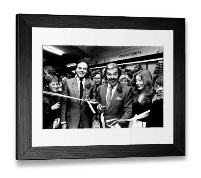 Framed Print : TV sports personality Dickie Davies was a guest of honour at Binns department store in