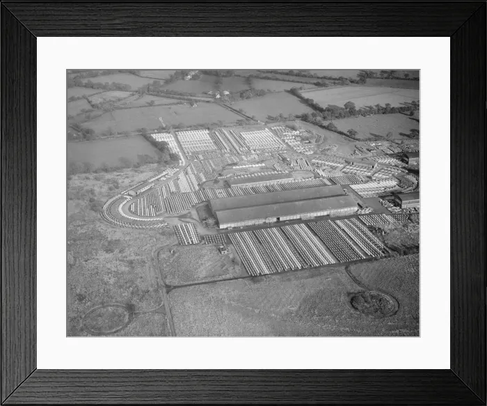 Framed Print : An aerial view showing some of the 16000 newly produced Austin cars which have just come