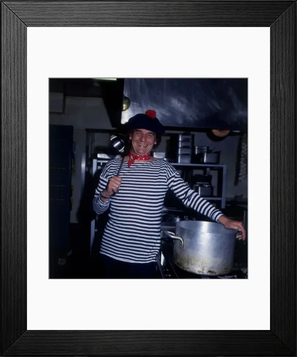 Framed Print : Keith Floyd television chef dressed as Frenchman circa 1990 Framed Print : Keith Floyd television chef dressed as Frenchman circa 1990