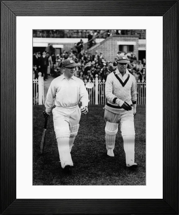 Framed Print : George Duckworth and Bob Wyatt going out to bat for England. Circa 1930