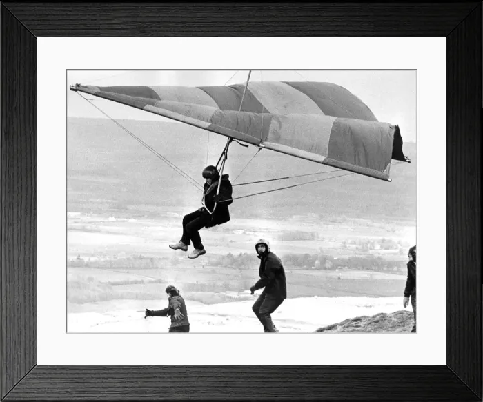 Framed Print : Hang gliding with North Yorks Sail Wing Club in March 1975