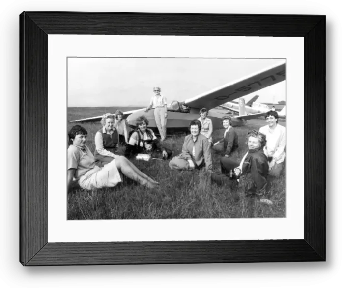 Framed Print : The ladies from the Womens Institute wait for their turn to take to the skies in a Framed Print : The ladies from the Womens Institute wait for their turn to take to the skies in a