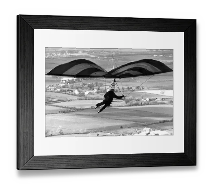 Framed Print : A hang glider flying over the Cleveland countryside in March 1975 Framed Print : A hang glider flying over the Cleveland countryside in March 1975