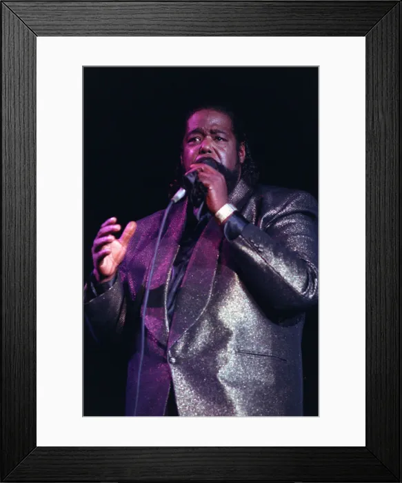 Framed Print : American singer songwriter Barry White performing in concert. December 1988 Framed Print : American singer songwriter Barry White performing in concert. December 1988