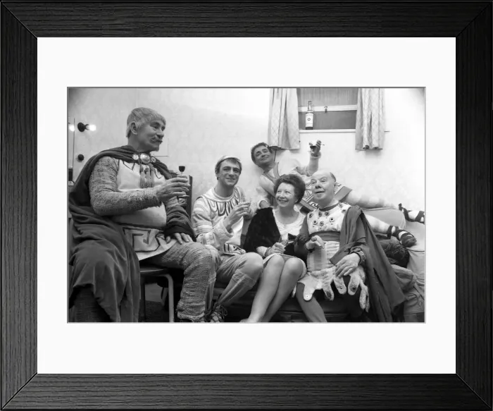 Framed Print : Roy Hudd poses with other members of the cast who were appearing with him in a production