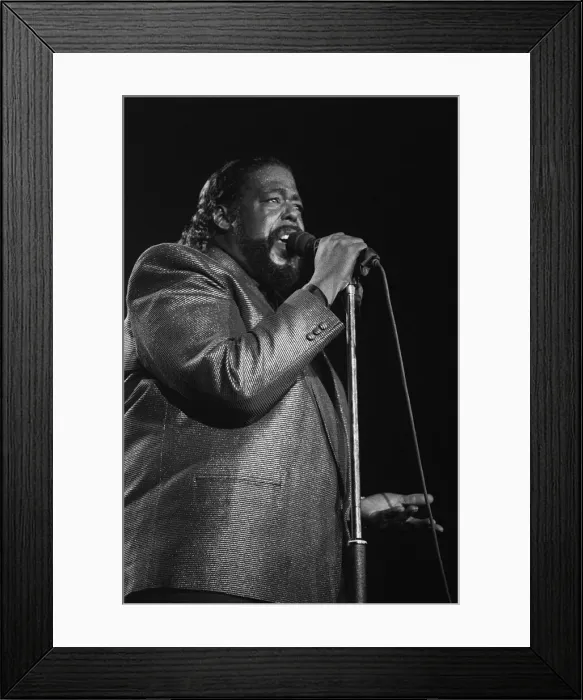 Framed Print : American singer songwriter Barry White performing in concert. December 1988 Framed Print : American singer songwriter Barry White performing in concert. December 1988