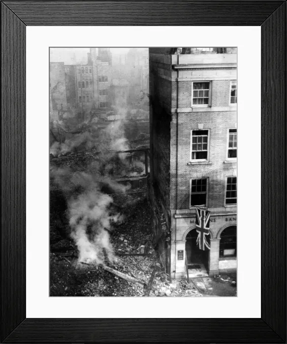 Framed Print : Bomb damage to buildings in High Street, Coventry. Martins Bank is to the right of Framed Print : Bomb damage to buildings in High Street, Coventry. Martins Bank is to the right of