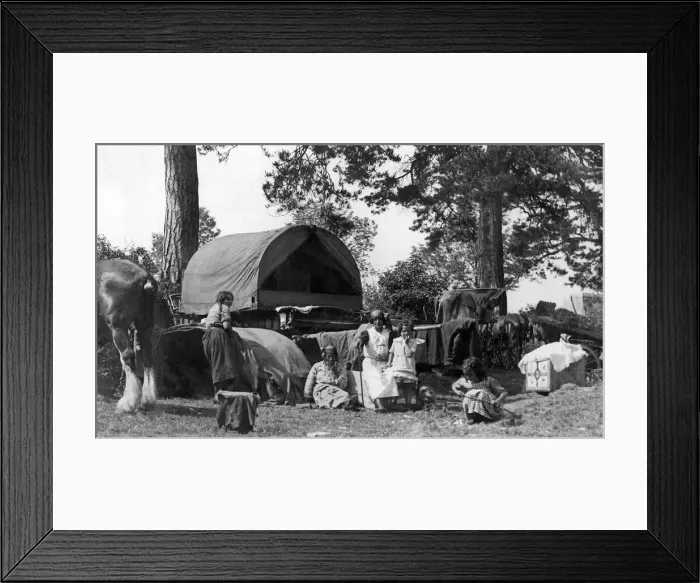 Framed Print : One of the scores of gypsy families who are encamped by the road side in June 1934 Framed Print : One of the scores of gypsy families who are encamped by the road side in June 1934