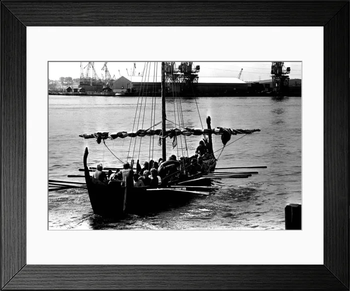 Framed Print : A Viking longboat arriving on the river Tyne for the Newcastle Regatta in July 1980 Framed Print : A Viking longboat arriving on the river Tyne for the Newcastle Regatta in July 1980