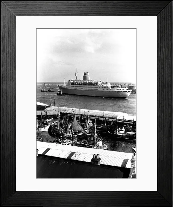Framed Print : The cruise ship Vistafjord leaving the Tyne in April 1973 after her sea trials Framed Print : The cruise ship Vistafjord leaving the Tyne in April 1973 after her sea trials