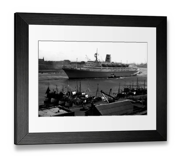 Framed Print : The cruise ship Vistafjord leaving the Tyne in April 1973 after her sea trials Framed Print : The cruise ship Vistafjord leaving the Tyne in April 1973 after her sea trials