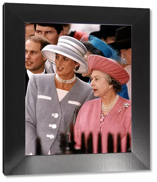Princess Diana and Her Majesty Queen Elizabeth II attend the wedding of Viscount Linley