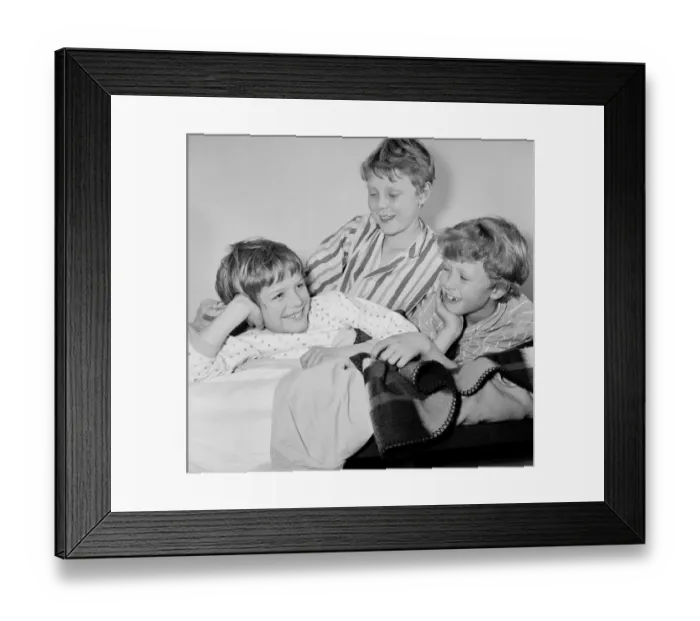 Framed Print : The children of British singer and actor Gary Miller; Jonty, Pip and Kit