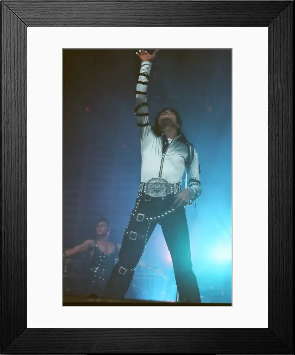 Framed Print : Michael Jackson can be seen performing on stage at Wembley during the Bad concert tour Framed Print : Michael Jackson can be seen performing on stage at Wembley during the Bad concert tour