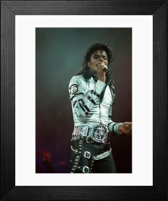 Framed Print : Michael Jackson can be seen performing on stage at Wembley during the Bad concert tour Framed Print : Michael Jackson can be seen performing on stage at Wembley during the Bad concert tour