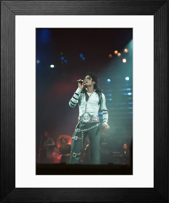 Framed Print : Michael Jackson can be seen performing on stage at Wembley during the Bad concert tour Framed Print : Michael Jackson can be seen performing on stage at Wembley during the Bad concert tour