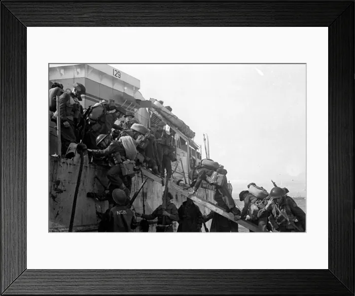 Framed Print : British re enforcement land on Gold beach for the big push into the Normandy town of Caen Framed Print : British re enforcement land on Gold beach for the big push into the Normandy town of Caen
