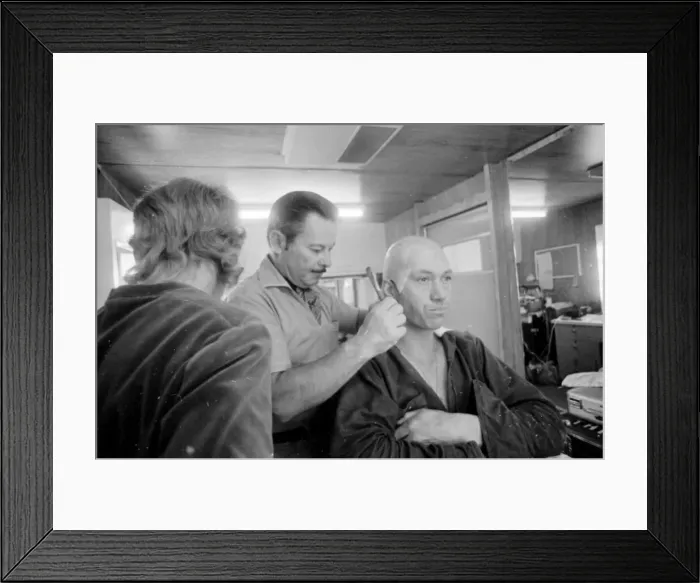 Framed Print : David Carradine actor has his makeup applied on set of TV programme Kung Fu (1972-1975) Framed Print : David Carradine actor has his makeup applied on set of TV programme Kung Fu (1972-1975)
