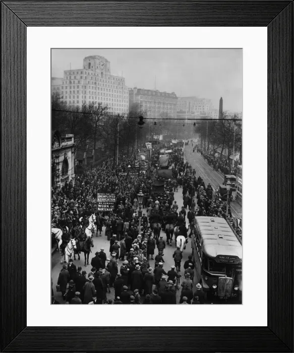 Framed Print : A National Unemployment demonstration showing the procession moving along the Embankment Framed Print : A National Unemployment demonstration showing the procession moving along the Embankment