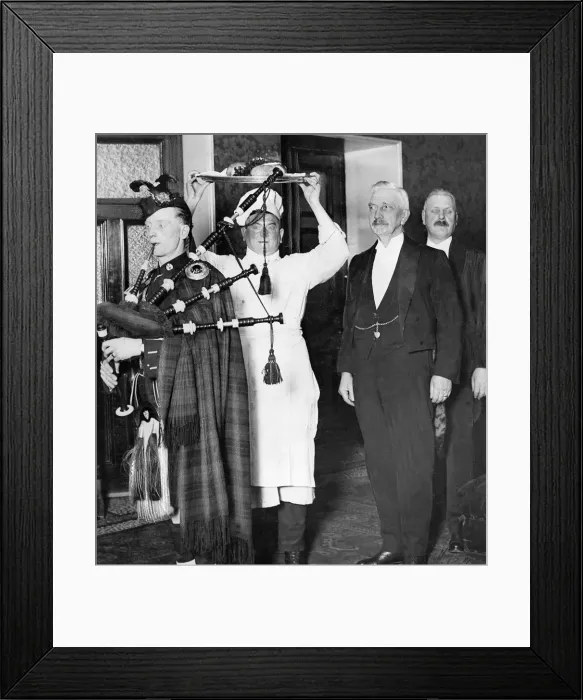Framed Print : Piper Maclean piping in the haggis at the annual dinner of the Newcastle Burns club in Framed Print : Piper Maclean piping in the haggis at the annual dinner of the Newcastle Burns club in