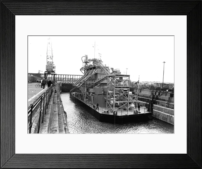 Framed Print : The launch of dredger Marinex at Blyth port, Northumberland 1 July 1970
